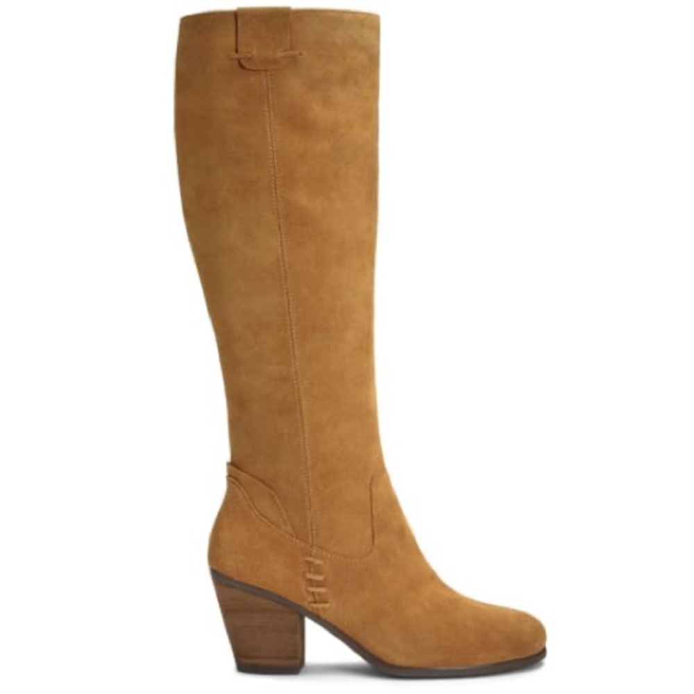 AEROSOLES Festivities Tall Boots Camel Tan Genuine Suede Leather Block Heel